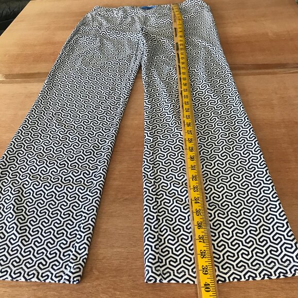 J. Mclaughlin Honeycomb Carmel Pants Women L Blue White Geometric Zip Pocket - Picture 5 of 13